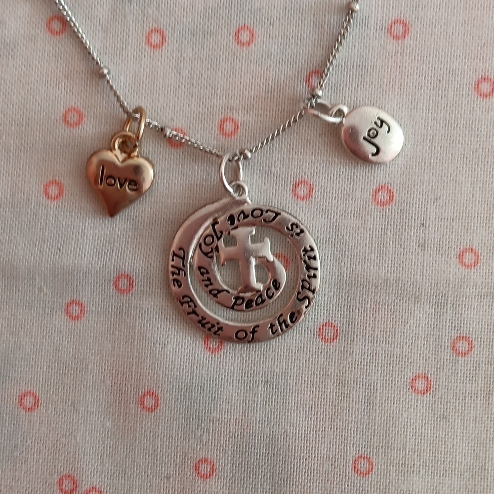 Silver and Gold Tone Fruit of the Spirit Necklace - Picture 2 of 8